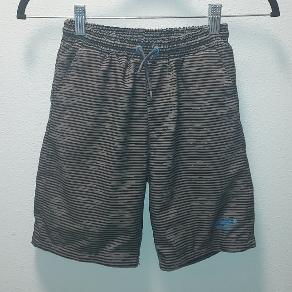 Eddie Bauer Black Striped Patterned Swim Trunks Shorts Size S (7/8)